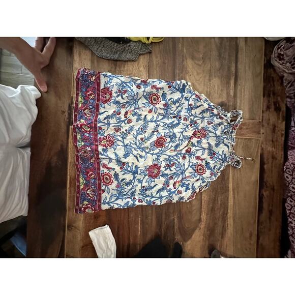 Point Sur Women's Red Blue Floral Print Ruffle Block Print Blouse Top Size 12 - Picture 15 of 15